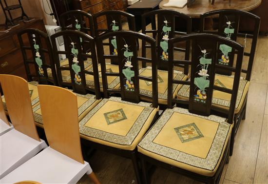 Eight Chinese lacquered hardwood dining chairs